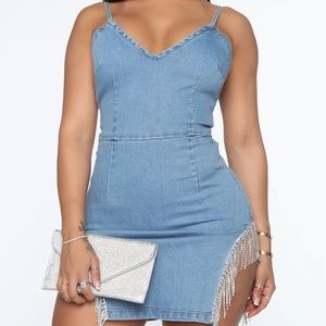 Denim rhinestone mini dress fashion nova diamonds
